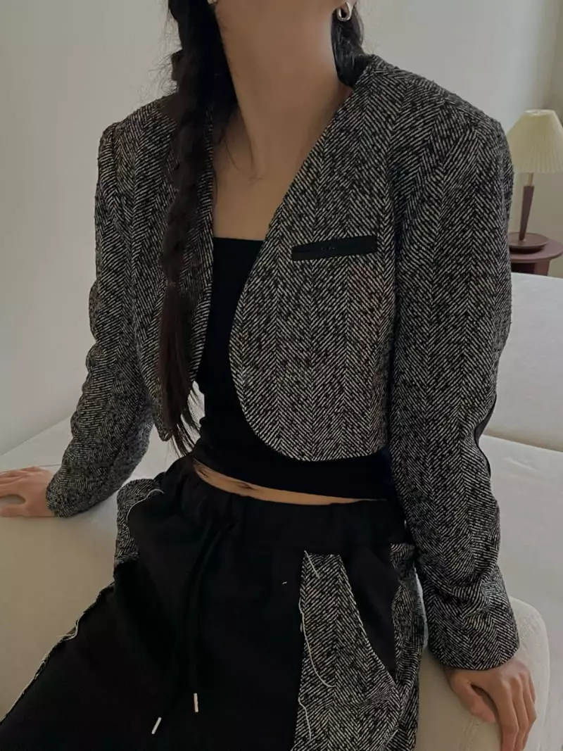 Rooof - Korean Women Fashion - #womensfashion - Herringbone Jacket