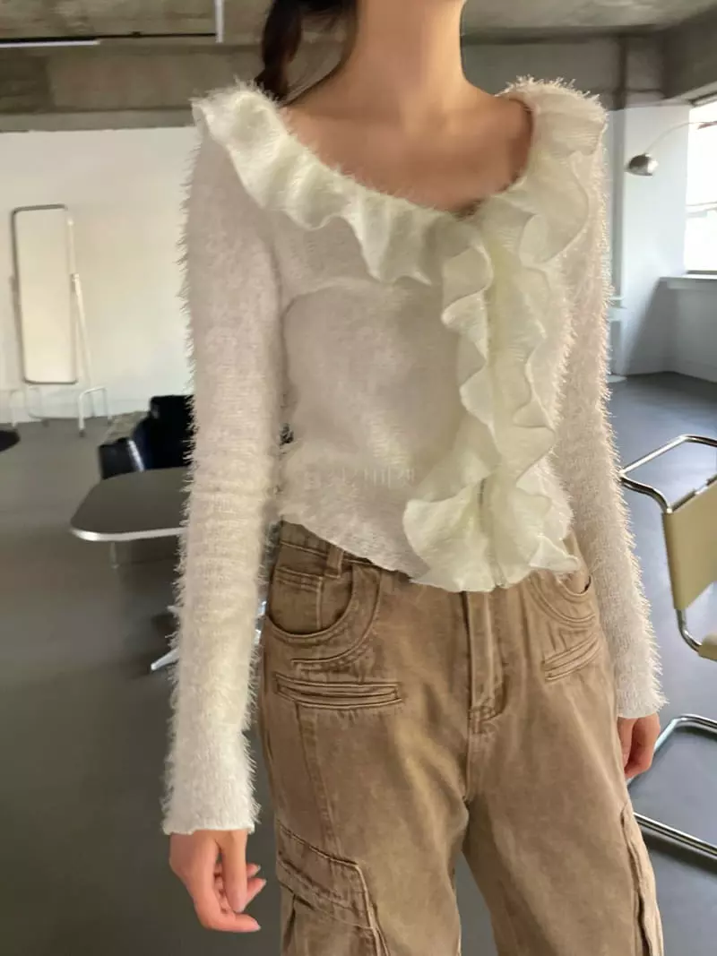 Rooof - Korean Women Fashion - #womensfashion - Brush Frill Cardigan