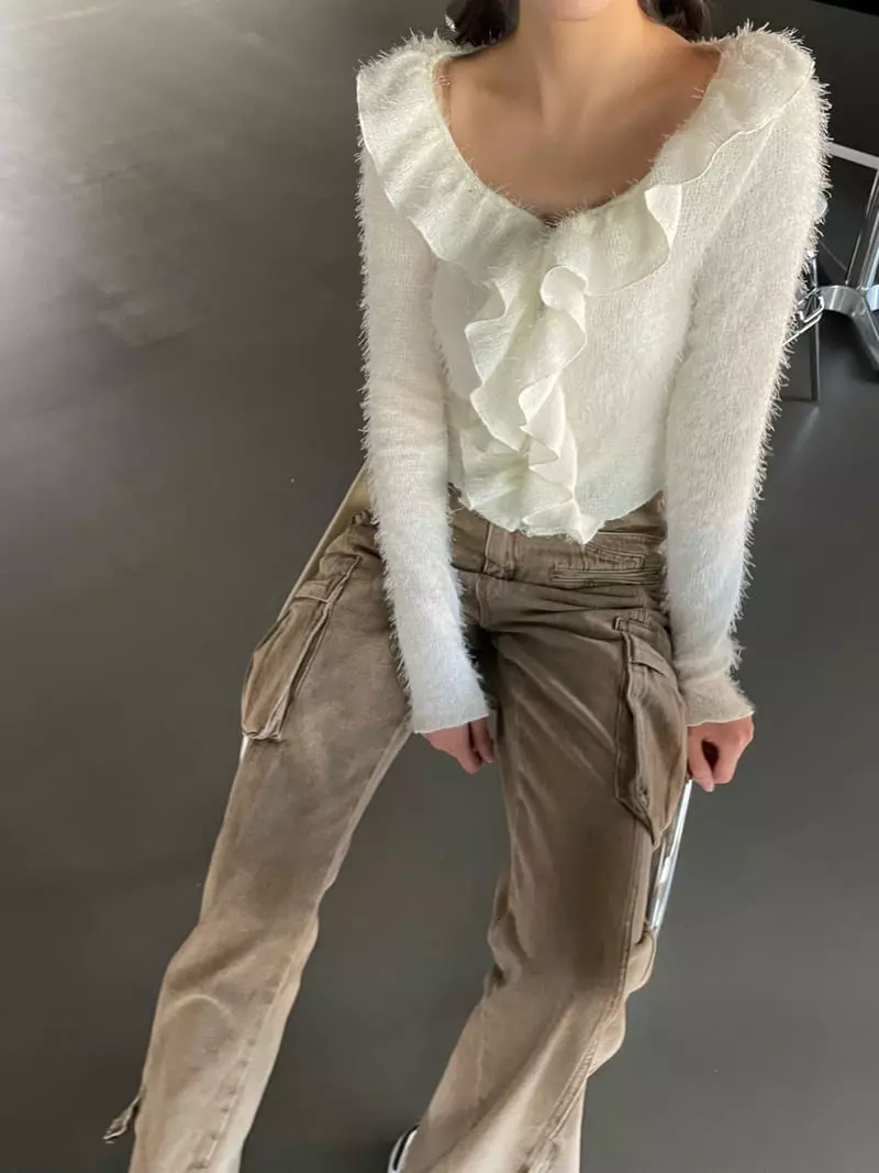 Rooof - Korean Women Fashion - #womensfashion - Brush Frill Cardigan - 3
