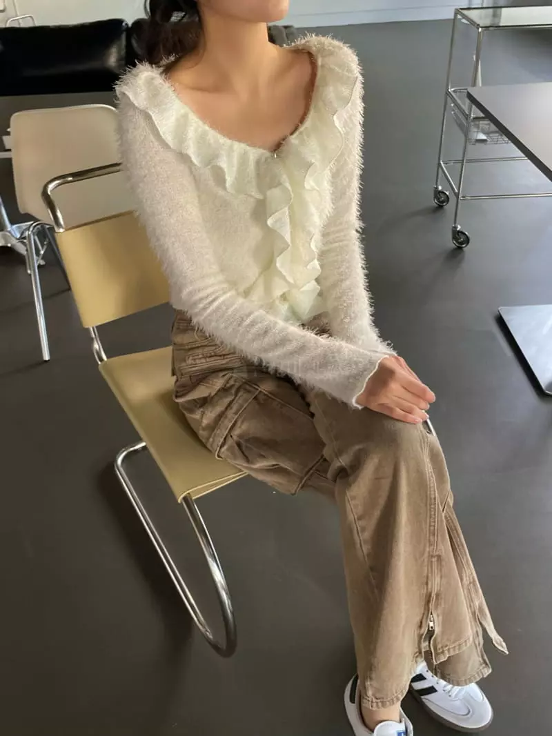 Rooof - Korean Women Fashion - #womensfashion - Brush Frill Cardigan - 5