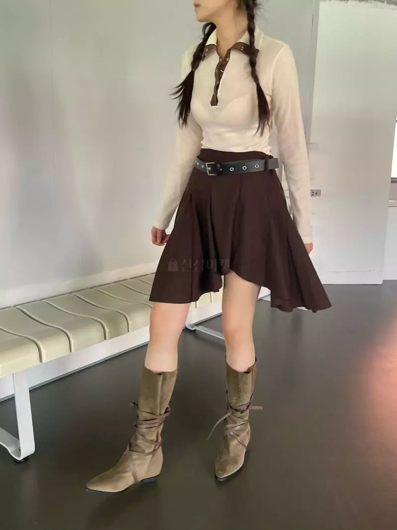 Rooof - Korean Women Fashion - #momslook - Cutting Skirt - 4