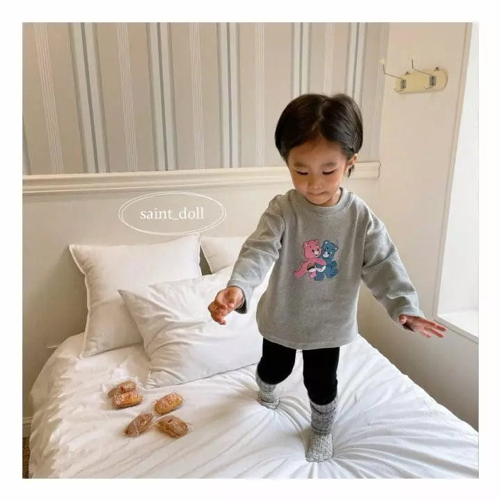 Saint Doll - Korean Children Fashion - #kidsshorts - Bear Embrodiery Tee - 5