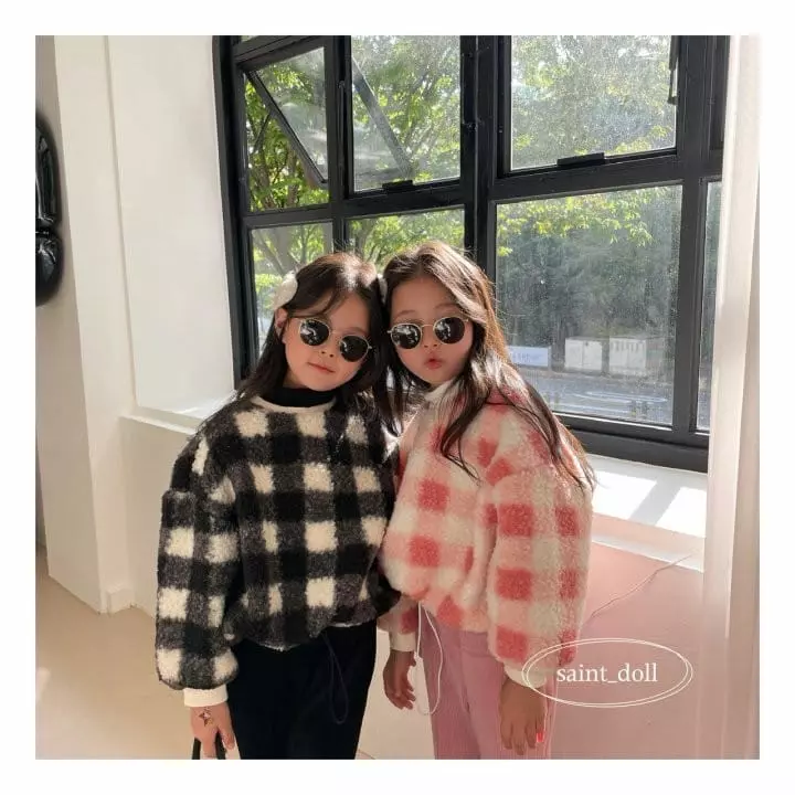 Saint Doll - Korean Children Fashion - #kidsstore - Check Fleece Sweatshirt - 2
