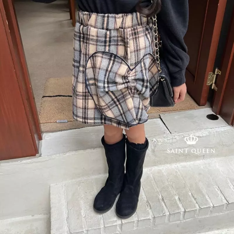 Saint Queen - Korean Children Fashion - #littlefashionista - Heart Check Skirt - 10