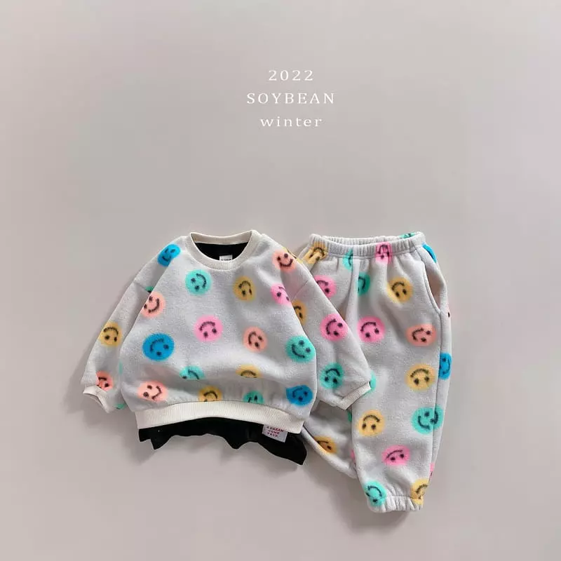 Soybean - Korean Children Fashion - #childofig - Smile Fleece Top Bottom Set - 5