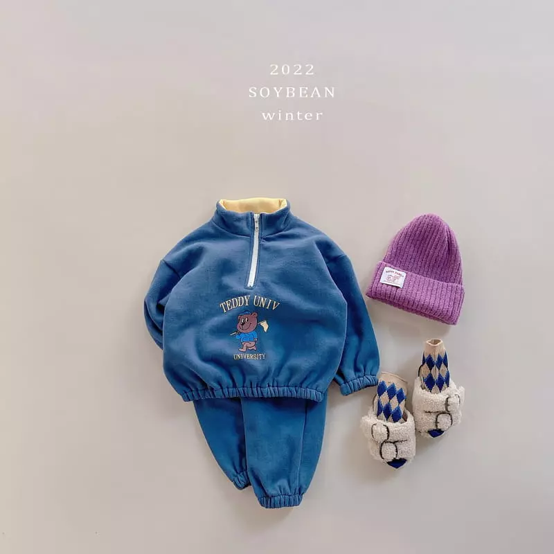 Soybean - Korean Children Fashion - #childofig - Fleece Half Zip-up Top Bottom Set - 5