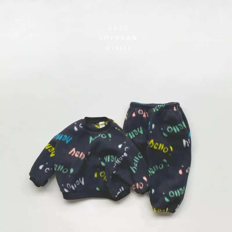 Soybean - Korean Children Fashion - #childofig - Hello Fleece Top Bottom Set - 3