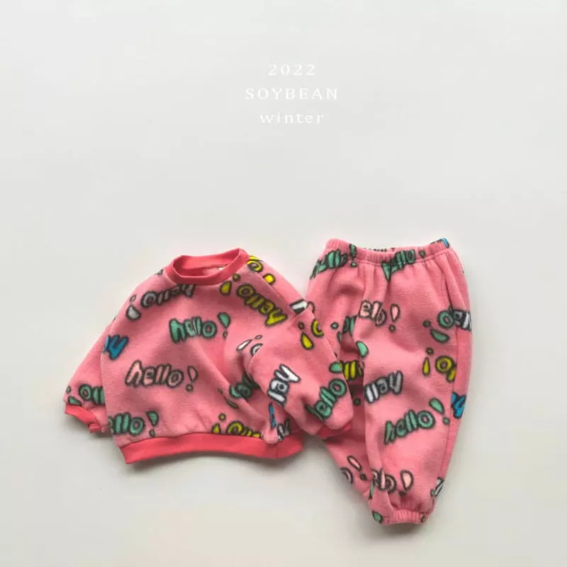 Soybean - Korean Children Fashion - #childofig - Hello Fleece Top Bottom Set - 4