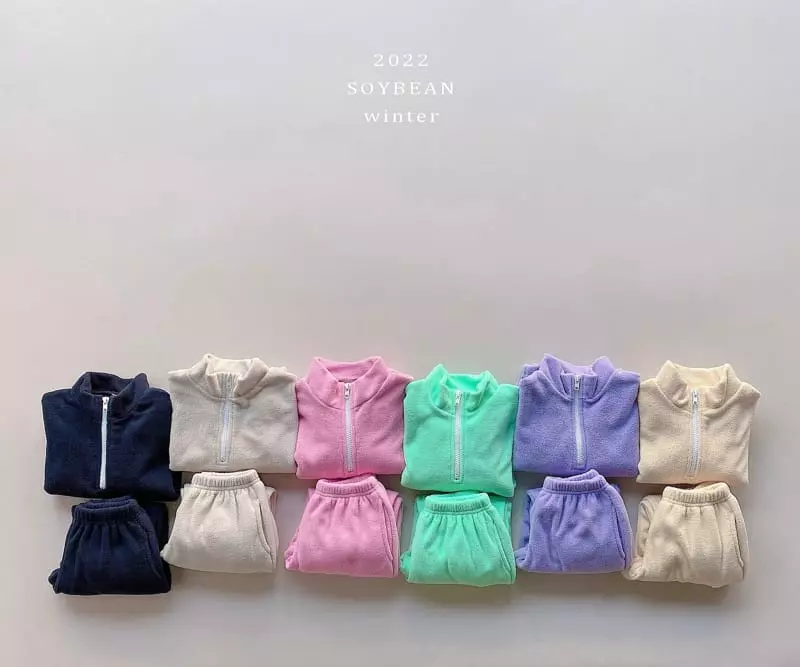 Soybean - Korean Children Fashion - #childrensboutique - Loose Fir Fleece Top Bottom Set - 9