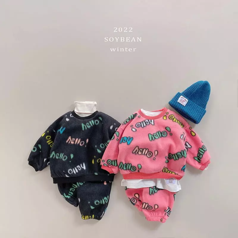 Soybean - Korean Children Fashion - #discoveringself - Hello Fleece Top Bottom Set - 7