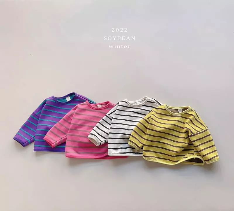 Soybean - Korean Children Fashion - #fashionkids - Fleece Stripes Piping Tee - 11