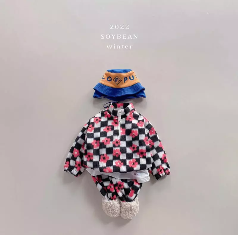 Soybean - Korean Children Fashion - #fashionkids - Checker Fleece Top Bottom Set - 2