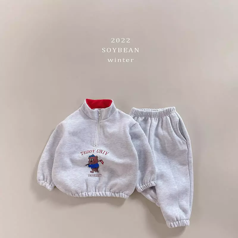 Soybean - Korean Children Fashion - #fashionkids - Fleece Half Zip-up Top Bottom Set - 9