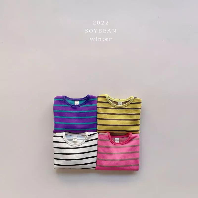 Soybean - Korean Children Fashion - #kidsshorts - Fleece Stripes Piping Tee - 12