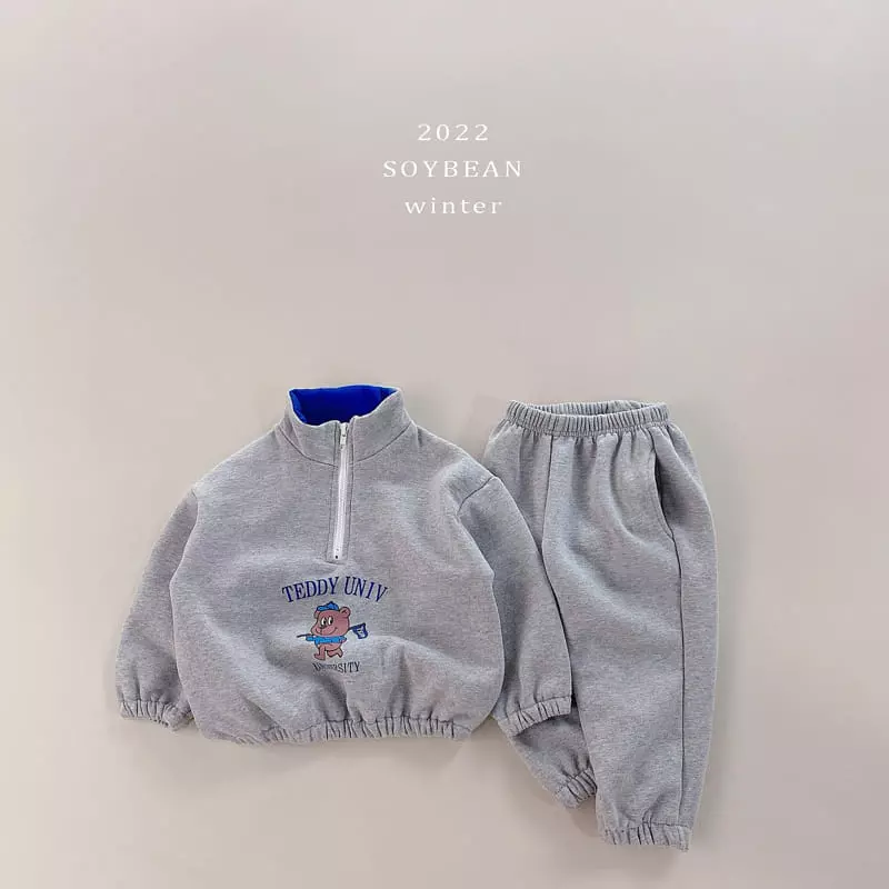 Soybean - Korean Children Fashion - #kidsshorts - Fleece Half Zip-up Top Bottom Set - 10