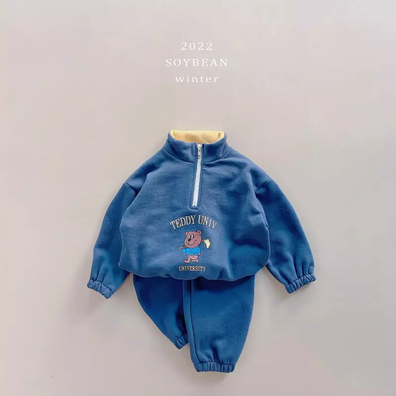 Soybean - Korean Children Fashion - #kidsstore - Fleece Half Zip-up Top Bottom Set - 11