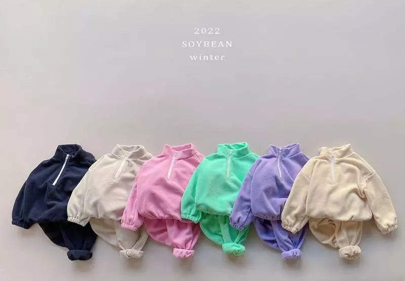 Soybean - Korean Children Fashion - #kidzfashiontrend - Loose Fir Fleece Top Bottom Set