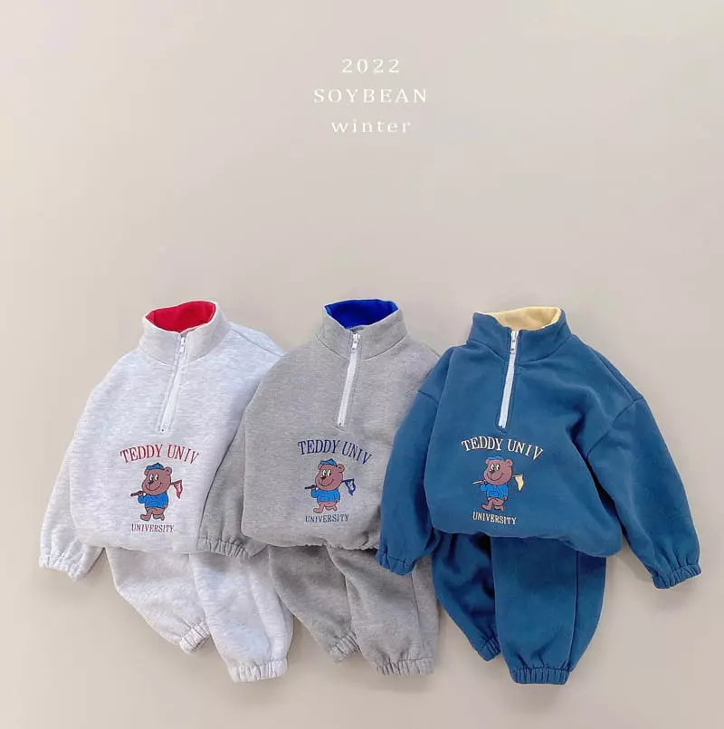 Soybean - Korean Children Fashion - #kidzfashiontrend - Fleece Half Zip-up Top Bottom Set - 12
