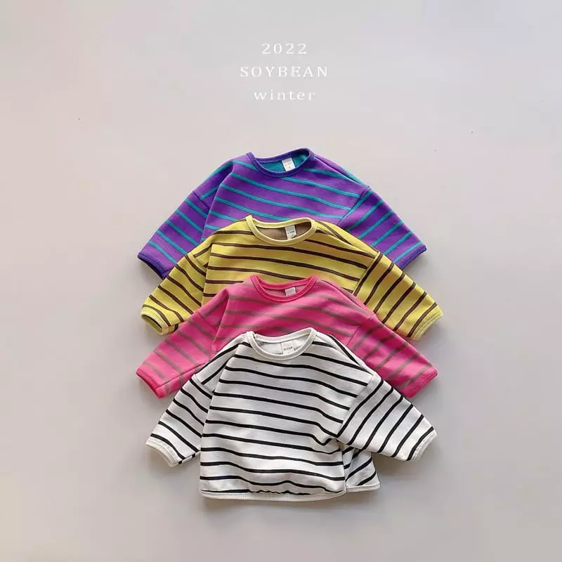 Soybean - Korean Children Fashion - #magicofchildhood - Fleece Stripes Piping Tee