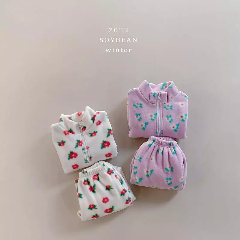 Soybean - Korean Children Fashion - #minifashionista - Winter Fleece Top Bottom Set