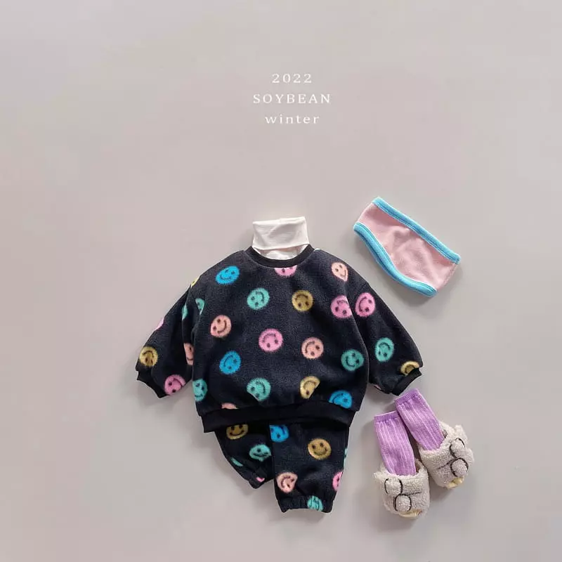 Soybean - Korean Children Fashion - #minifashionista - Smile Fleece Top Bottom Set - 2
