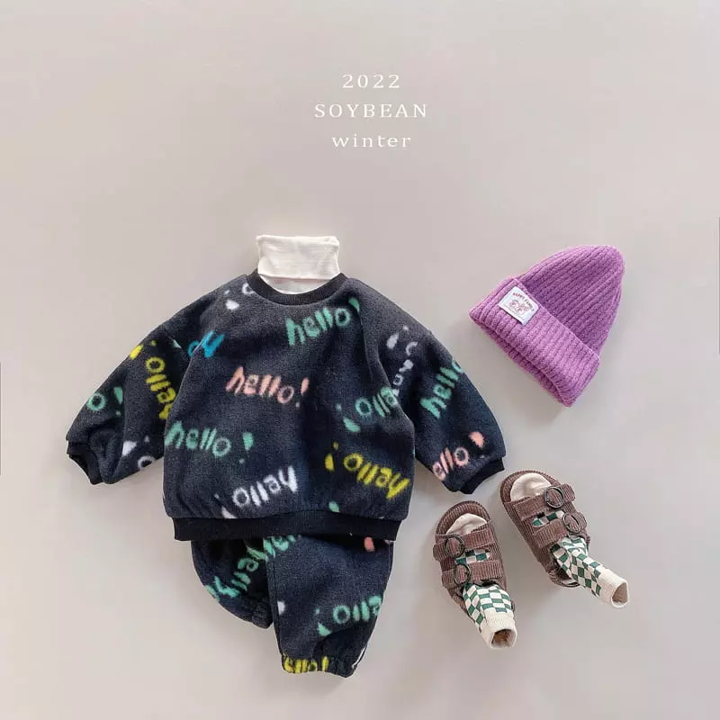 Soybean - Korean Children Fashion - #minifashionista - Hello Fleece Top Bottom Set