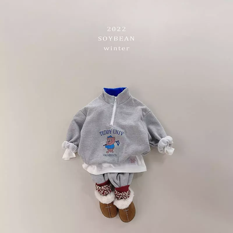 Soybean - Korean Children Fashion - #prettylittlegirls - Fleece Half Zip-up Top Bottom Set