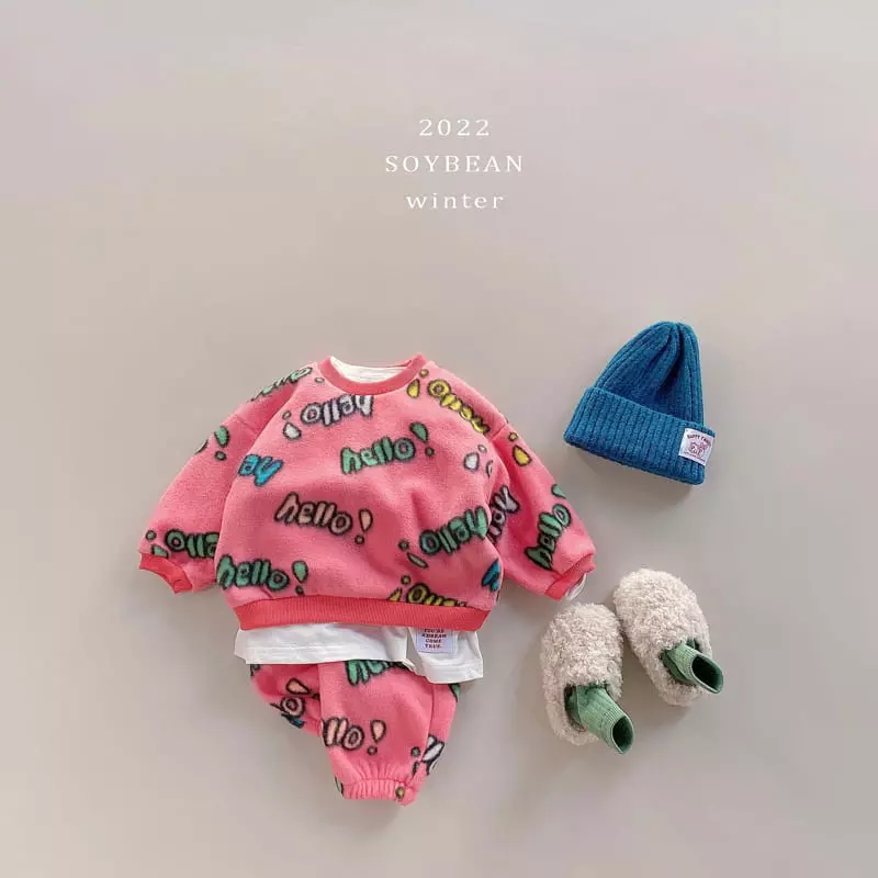Soybean - Korean Children Fashion - #prettylittlegirls - Hello Fleece Top Bottom Set - 2