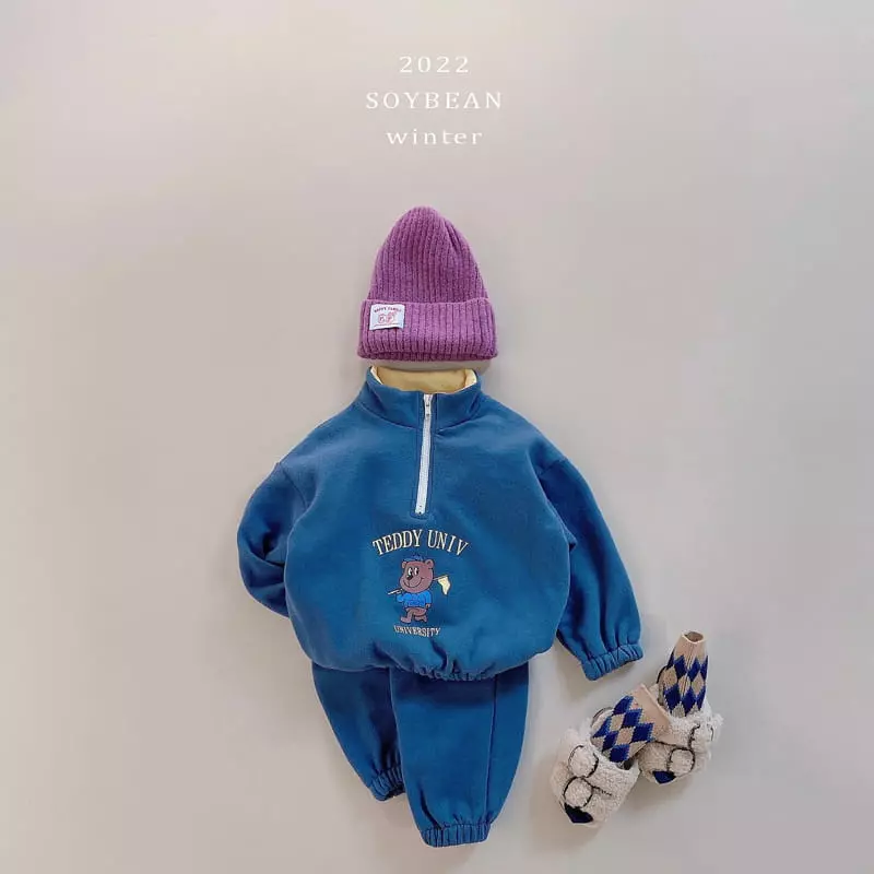 Soybean - Korean Children Fashion - #todddlerfashion - Fleece Half Zip-up Top Bottom Set - 2