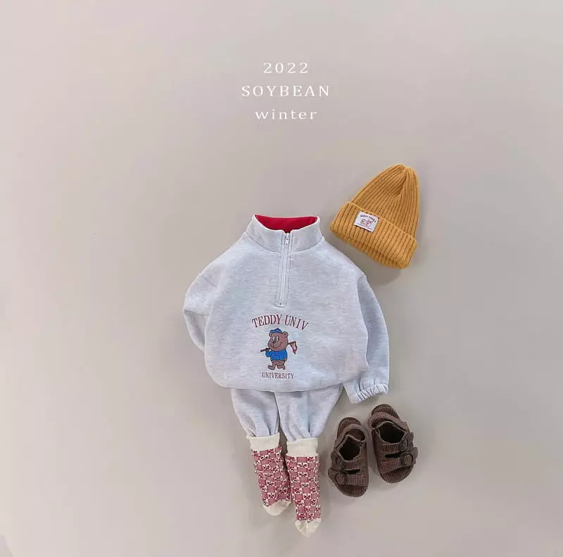 Soybean - Korean Children Fashion - #toddlerclothing - Fleece Half Zip-up Top Bottom Set - 3