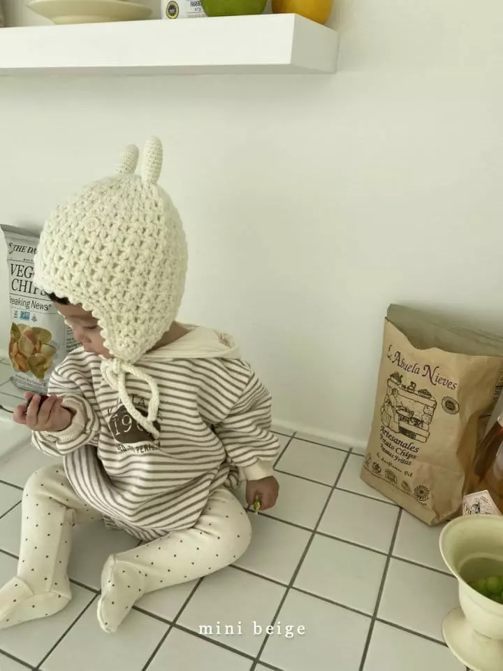 The Beige - Korean Baby Fashion - #babyoutfit - Mini Stripes Hoody Bodysuit - 12