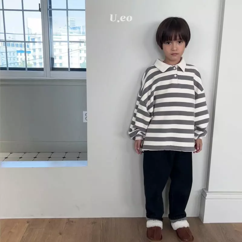 U Eo - Korean Children Fashion - #toddlerclothing - Stripes Collar Tee - 11