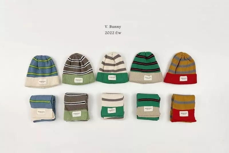 V Bunny - Korean Children Fashion - #fashionkids - Stripes Hat Muffler Set - 5