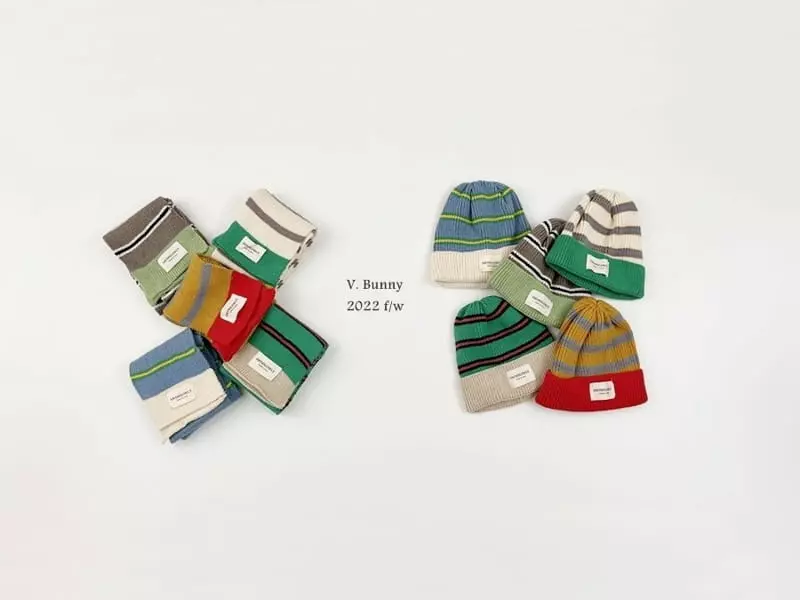 V Bunny - Korean Children Fashion - #kidsshorts - Stripes Hat Muffler Set - 6