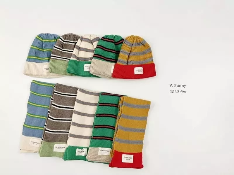 V Bunny - Korean Children Fashion - #kidsstore - Stripes Hat Muffler Set - 7