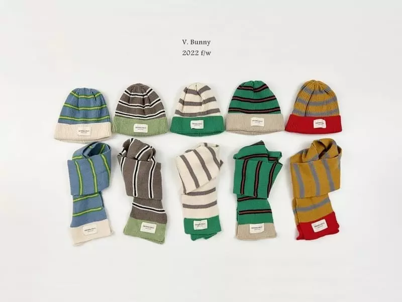 V Bunny - Korean Children Fashion - #magicofchildhood - Stripes Hat Muffler Set - 11