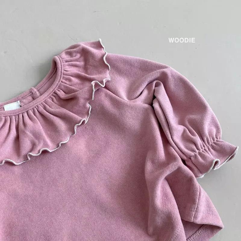 Woodie - Korean Baby Fashion - #babyootd - Peach Frill Tee - 5