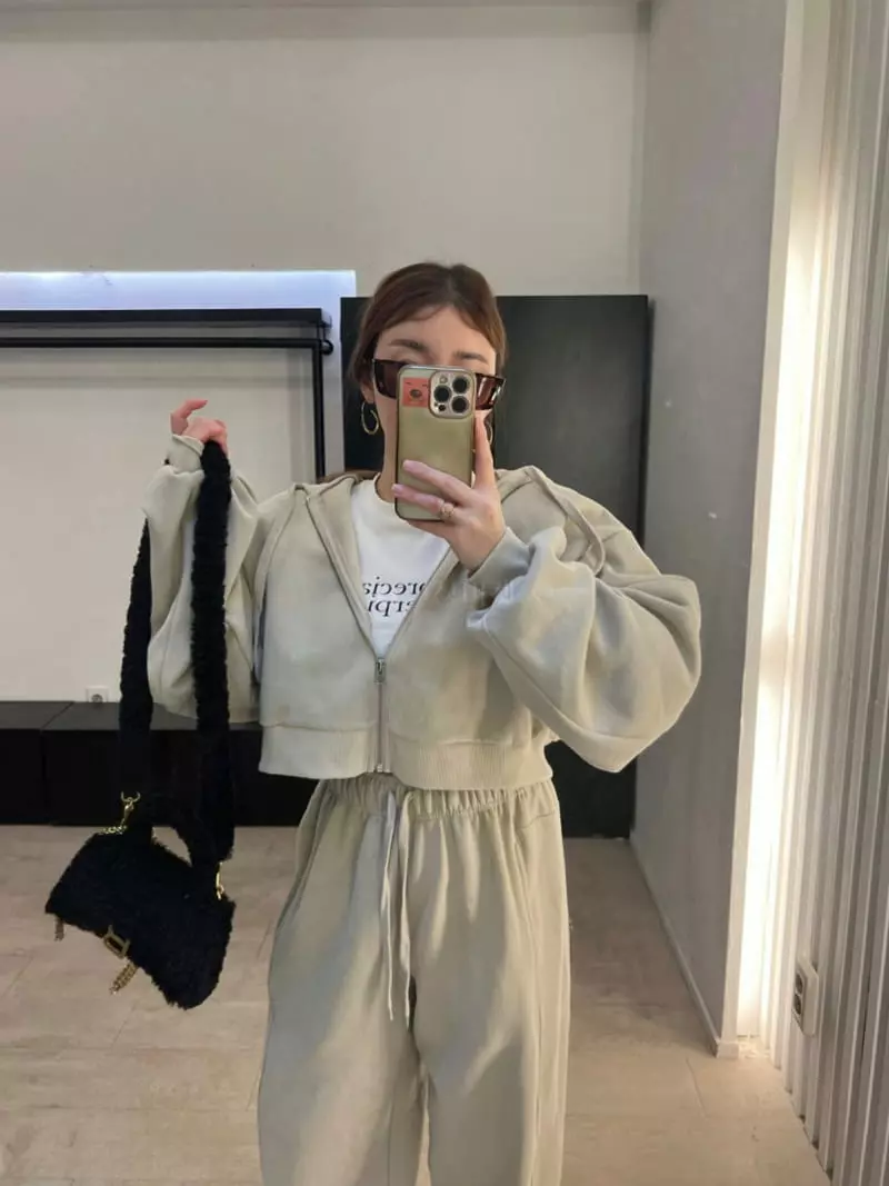 140 Avenue - Korean Women Fashion - #womensfashion - Fleece Crop Hoodu Zip-up
