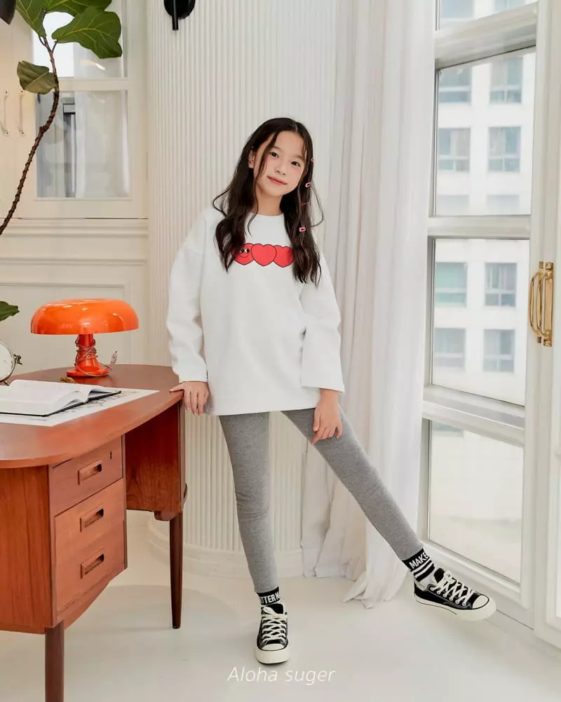 Aloha Suger - Korean Junior Fashion - #Kfashion4kids - Three Heart Long Tee