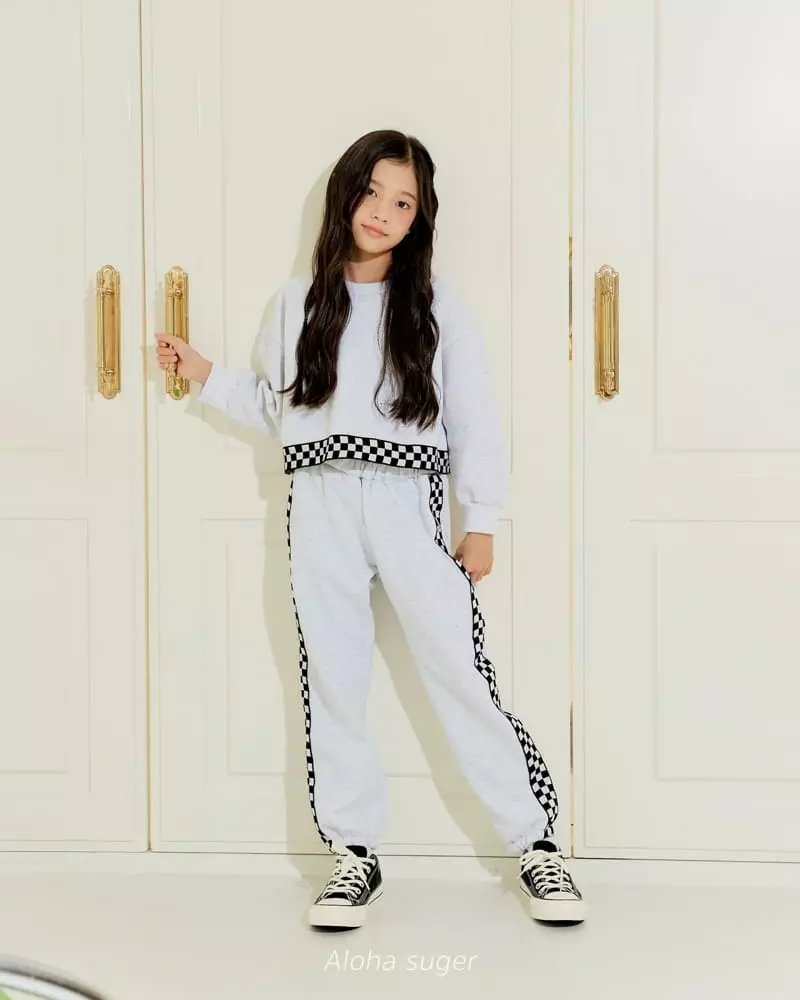 Aloha Suger - Korean Junior Fashion - #Kfashion4kids - Check Tape Top Bottom Set - 12