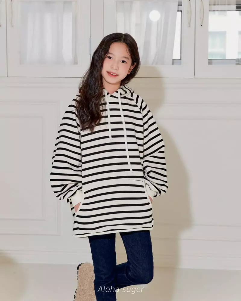 Aloha Suger - Korean Junior Fashion - #childofig - Stripes Hoody Long Tee - 5