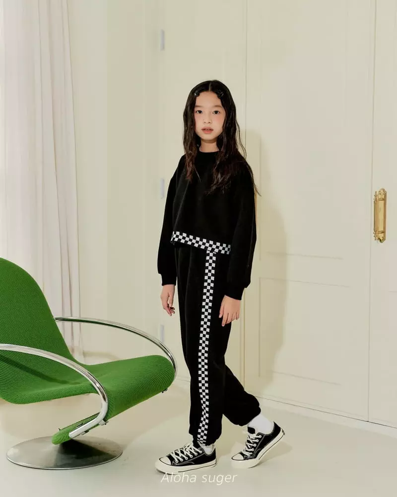 Aloha Suger - Korean Junior Fashion - #childofig - Check Tape Top Bottom Set - 3