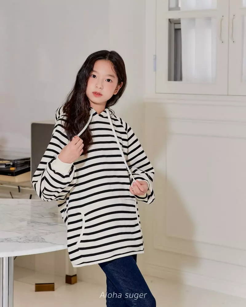 Aloha Suger - Korean Junior Fashion - #childrensboutique - Stripes Hoody Long Tee - 6