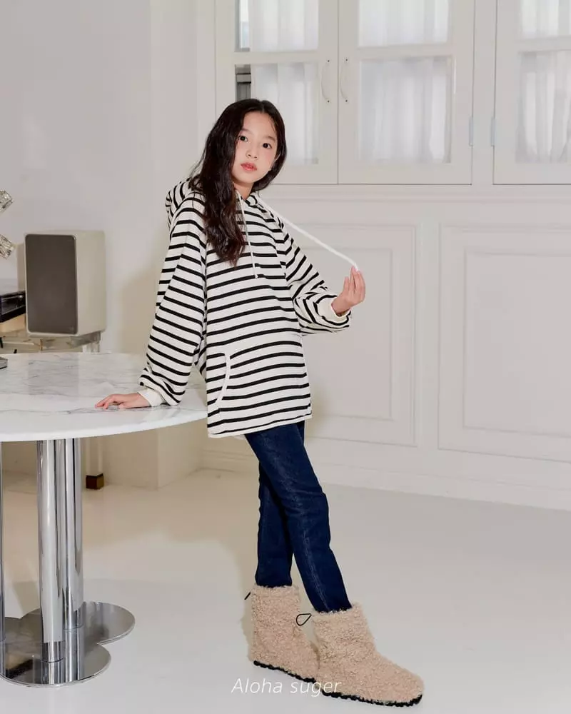 Aloha Suger - Korean Junior Fashion - #designkidswear - Stripes Hoody Long Tee - 7