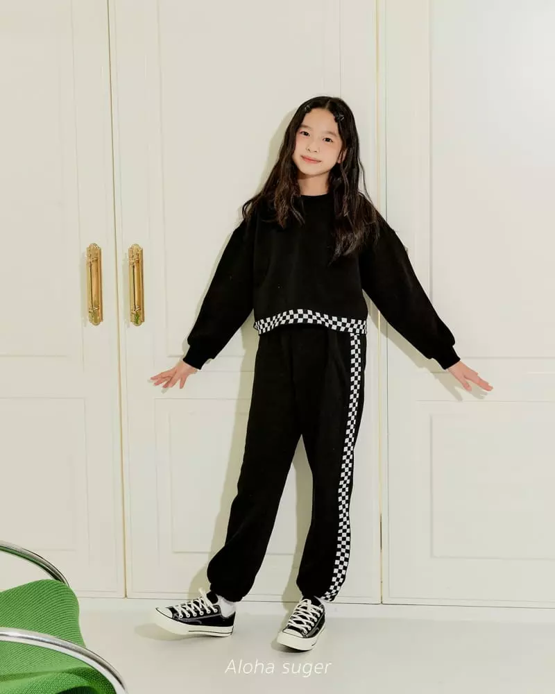 Aloha Suger - Korean Junior Fashion - #designkidswear - Check Tape Top Bottom Set - 6