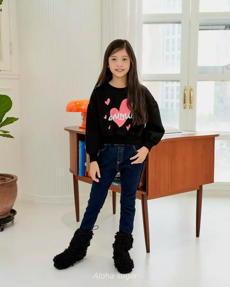 Aloha Suger - Korean Junior Fashion - #fashionkids - Heart Crop Sweatshirt