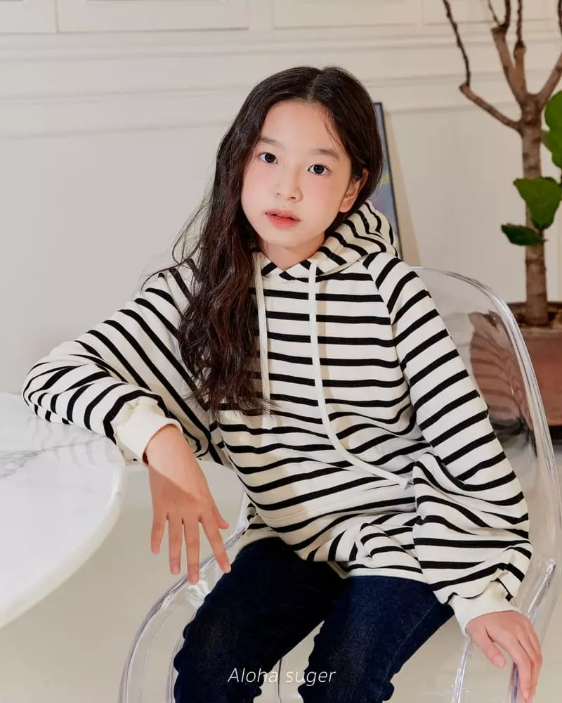 Aloha Suger - Korean Junior Fashion - #kidsshorts - Stripes Hoody Long Tee - 10
