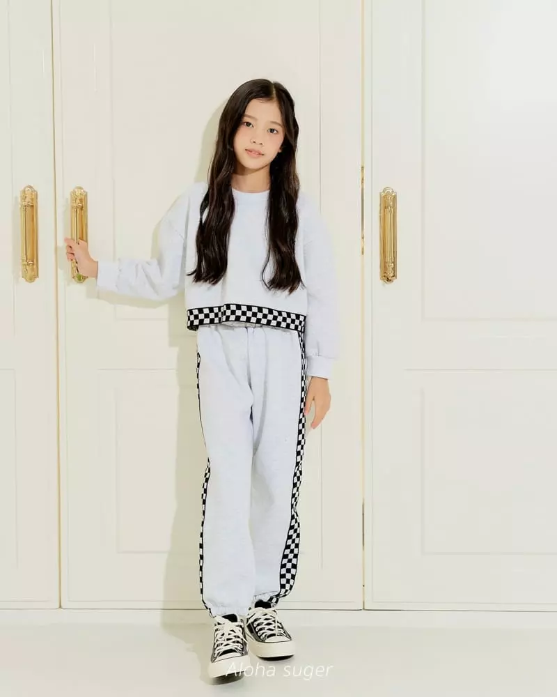 Aloha Suger - Korean Junior Fashion - #kidsstore - Check Tape Top Bottom Set - 10