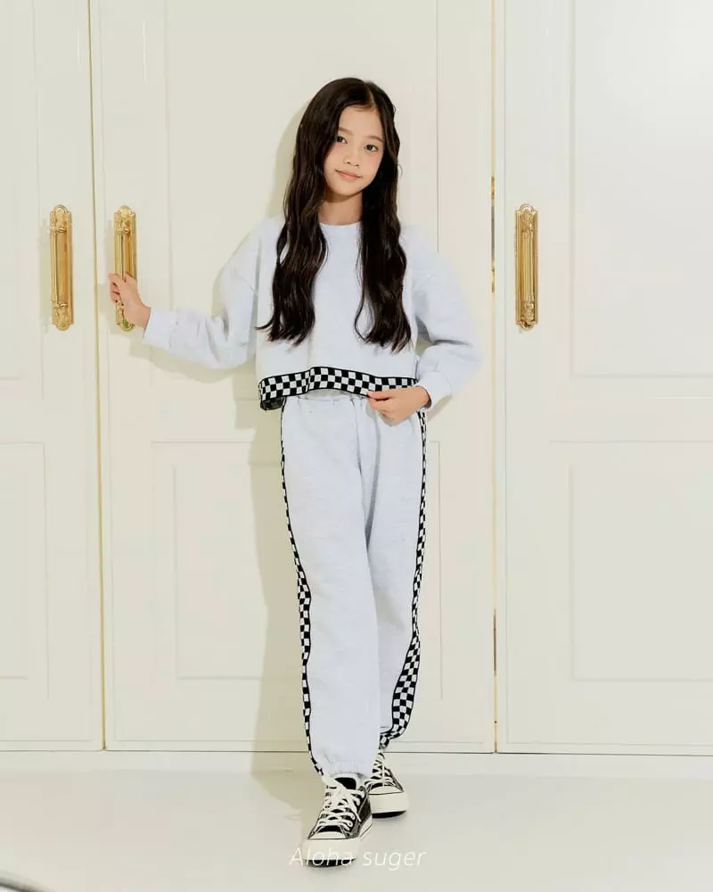 Aloha Suger - Korean Junior Fashion - #kidzfashiontrend - Check Tape Top Bottom Set - 11