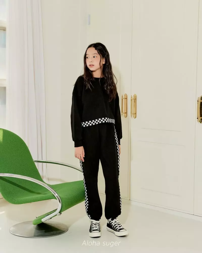 Aloha Suger - Korean Junior Fashion - #minifashionista - Check Tape Top Bottom Set